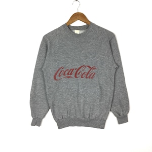 Vintage 90s Coca Cola Sweatshirt Coke Crewneck Coca Cola Pullover Grey Jumper Medium Size fit Small Spell Out Big Logo Coke Sweater