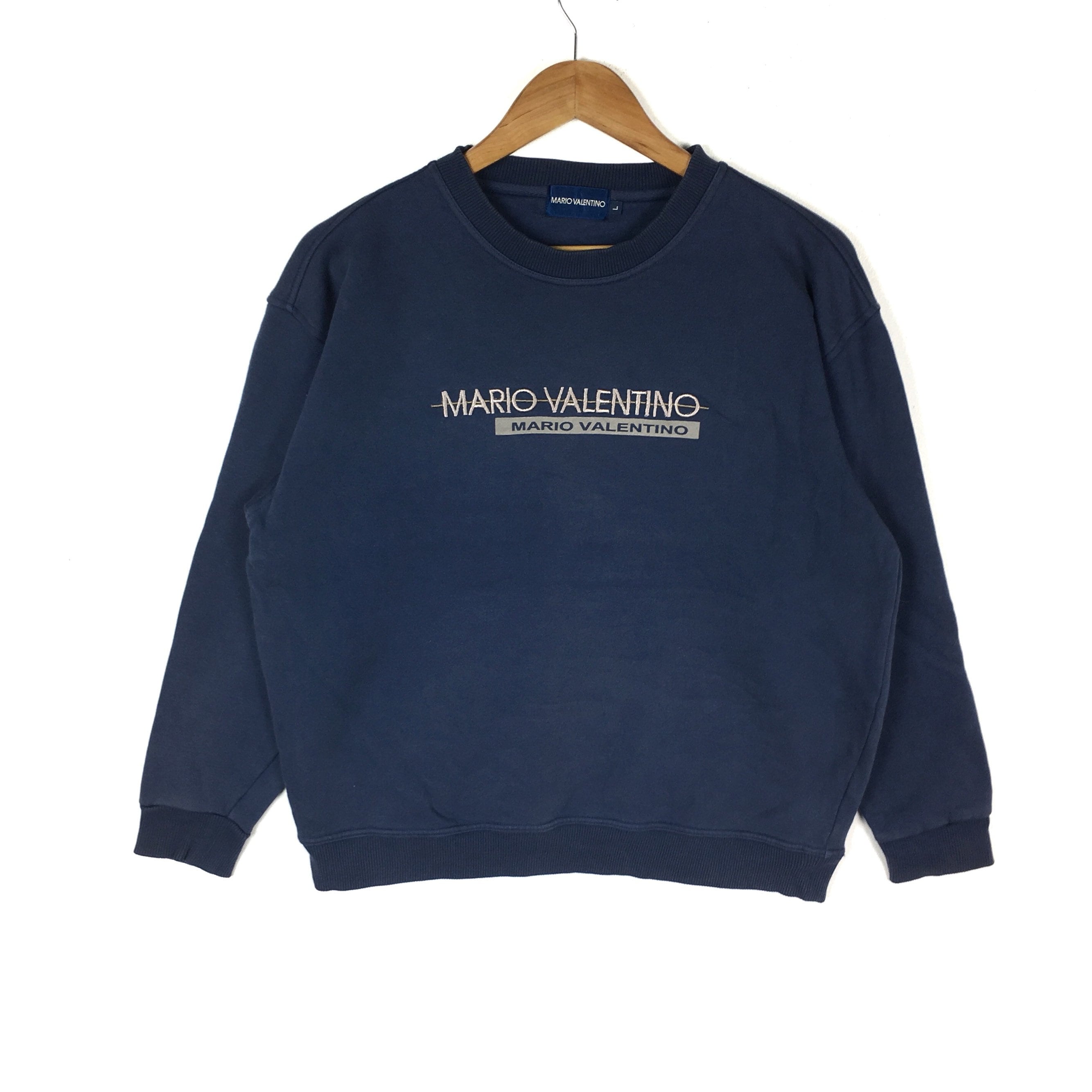 Mario Valentino Sweatshirt Big Logo Spellout Embroidered Pullover 
