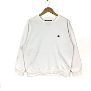 TOMMY HILFIGER Small Logo Sweatshirt White Colour Pullover Jumper Hip hop Swag Lo Life Streetwear Casual Clothing
