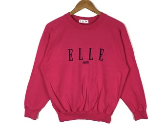 Vintage Elle Paris Sweatshirt: Embroidered Big Logo, Medium Size