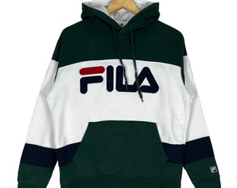 Sudadera con capucha y logo grande de Fila Spellout de estilo vintage en bloques de color