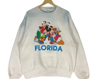 Vintage 90s Mickey Mouse Florida Velva Sheen Crewneck Cartoon Disney Sweatshirt Pullover Size Large