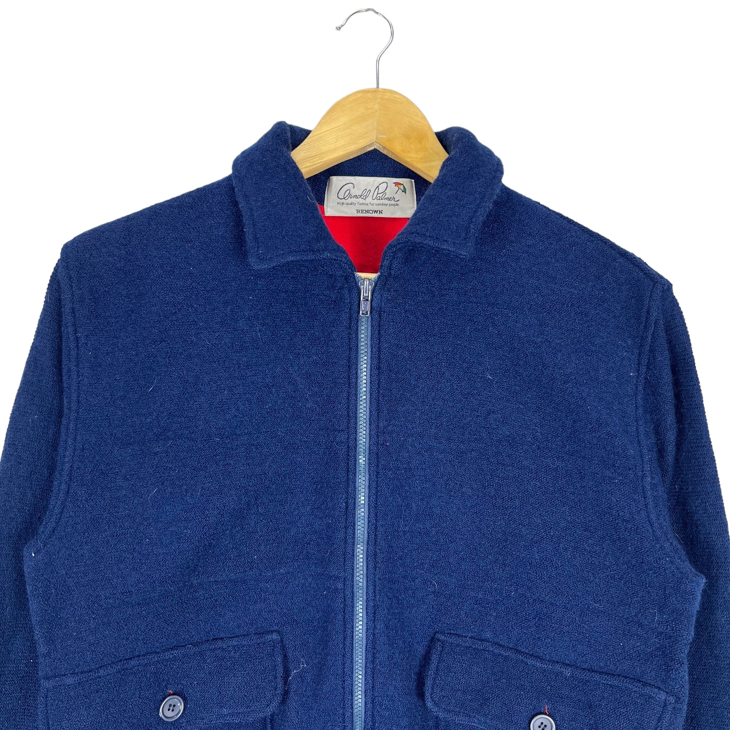 Vintage Arnold Palmer Wool Jacket Double Pocket Design Navy Blue