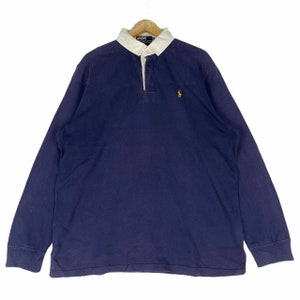 POLO By Ralph Lauren Rugby Button Up Sweatshirt Polo Small Pony Navy Blue Colour Pullover Large Size Hip Hop Swag Streetwear Clothing