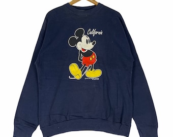 Moletom vintage do Mickey Mouse dos anos 90: Pulôver azul marinho com estampa pop art (G)
