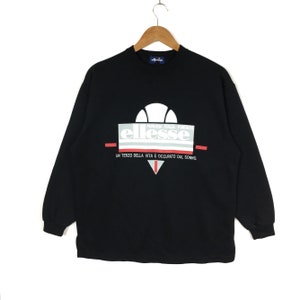 Vintage 90s ELLESSE Big Logo Sweatshirt Ellesse Jaspo Crewneck Ellesse Black Pullover Ellesse Embroidery Sweater Large Size Jumper
