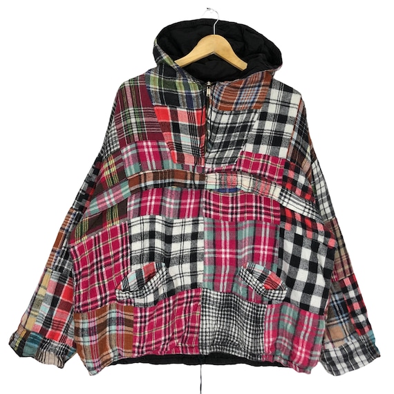 Patchwork design hoodie zipper jacket Japanese Br… - image 1