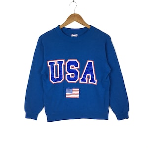 Vintage 90s USA Big Logo Sweatshirt Usa Flag Blue Colour Small Size Pullover Jumper