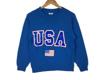 Vintage 90s USA Big Logo Sweatshirt Usa Flag Blue Colour Small Size Pullover Jumper