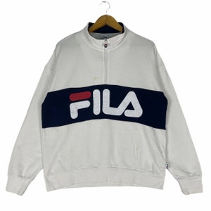 Vintage 90s FILA Sweatshirt Big Logo Pullover Jumper Fila Sweater White Colour Medium Sportswear Hip Hop Swag Lo Life