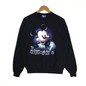 Vintage 90s MICKEY MOUSE Sweatshirt Big Logo Crewneck Black Pullover Large Size Jumper Clothing Funny Cartoon Comedi Character Tokyo Disney