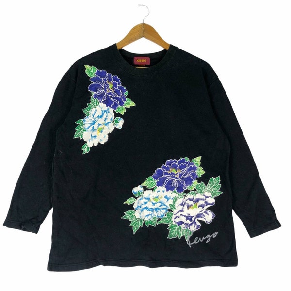 KENZO Flower Sweatshirt Crewneck Big Spellout Black Colour Pullover Jumper Designer Branded Lo Life Streetwear Kenzo Clothing Medium