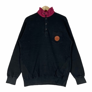 Vintage 90s POLO By Ralph Lauren Half Button Sweatshirt Black Colour Pullover Large Size Hip Hop Swag Streetwear Clothing