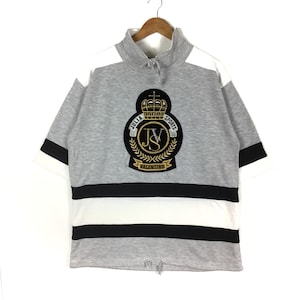Julia Sports Valentino Short Sleeve Sweatshirt Spell Out Embroidery Big Logo Large Size Grey & White Colour Sweater