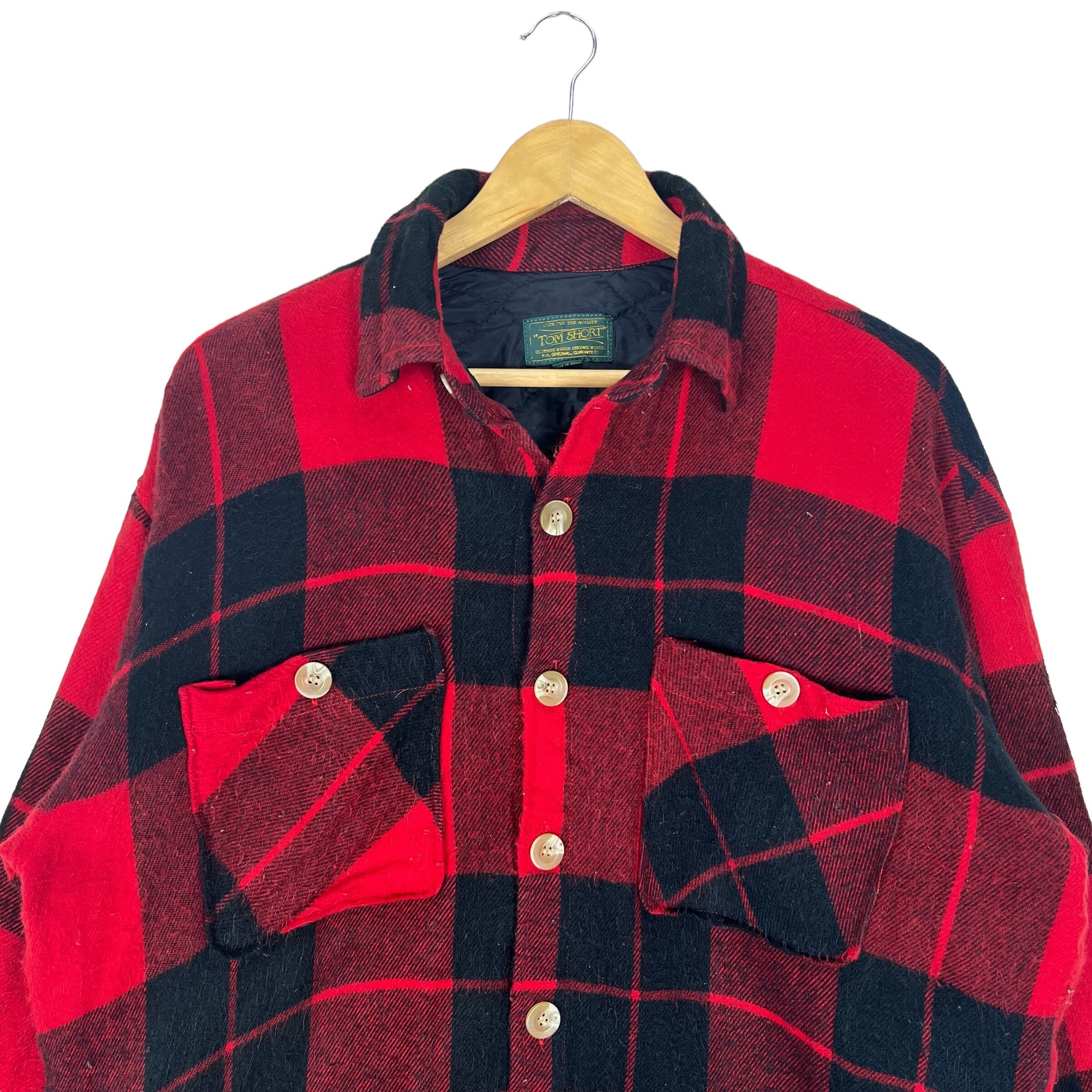 Vintage 90s Tom Short Wool Flannel Button up Red Tartan