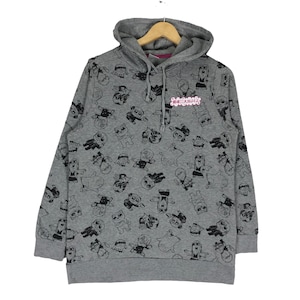 Vintage Japan anime cartoons over print Hoodie sweatshirt Medium Size Grey colour