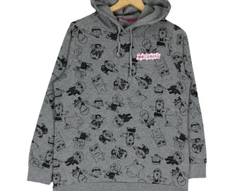 Vintage Japan Anime Cartoons über Druck Hoodie Sweatshirt Mittlere Größe Grau Farbe