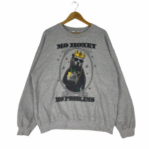 Riot Society Sweatshirt Big Logo Skateboard Bear No Honey No Problem Crewneck Pullover Grey Colour Large Size Jumper Cartoon