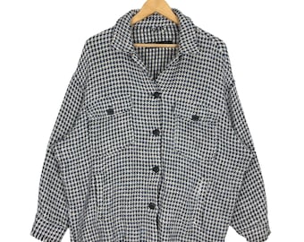 ZARA Camisa Houndstooth com babados e botões