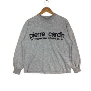Vintage 90s PIERRE CARDIN Sweatshirt Big Logo Spellout Embroidered Crewneck Grey Colour Pullover Medium Size Jumper International Sports Clu