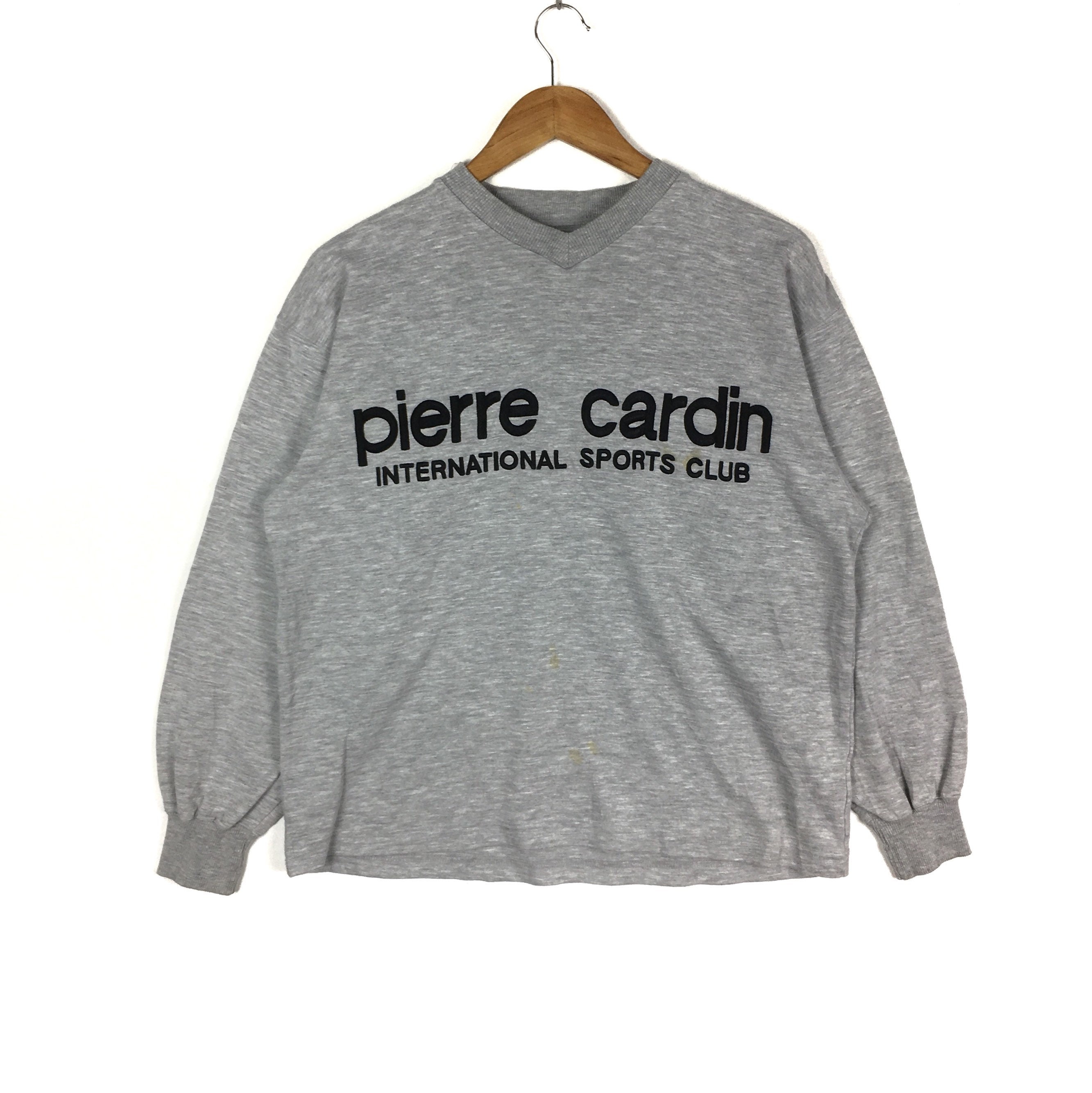 Vintage 90s Pierre Cardin Sweatshirt: Embroidered Big Logo, Grey 