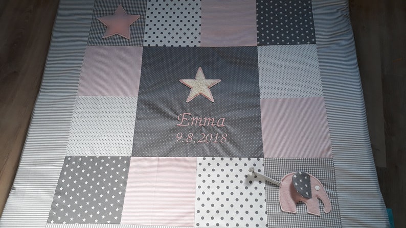 Patchwork crawling blanket baby with name 4 cm volume fleece image 1