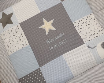 Patchwork crawling blanket baby with name 4 cm volume fleece