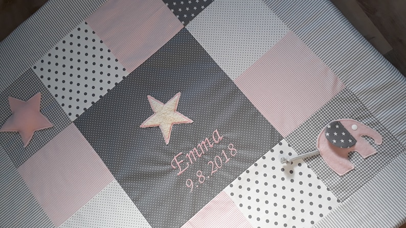 Patchwork crawling blanket baby with name 4 cm volume fleece image 2