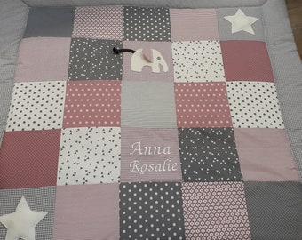 Patchwork Krabbeldecke - mit Namen - 4 cm Volumenvlies