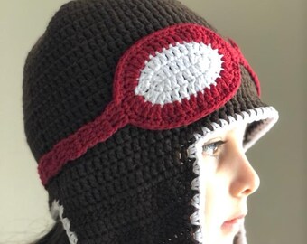 Crocheted Aviator Hat/Beanie/Helmet with Goggles- Handmade by Turkish Artisans