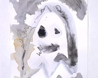 Abstrakter Geist - Original Tusche und Aquarell auf Papier - A6