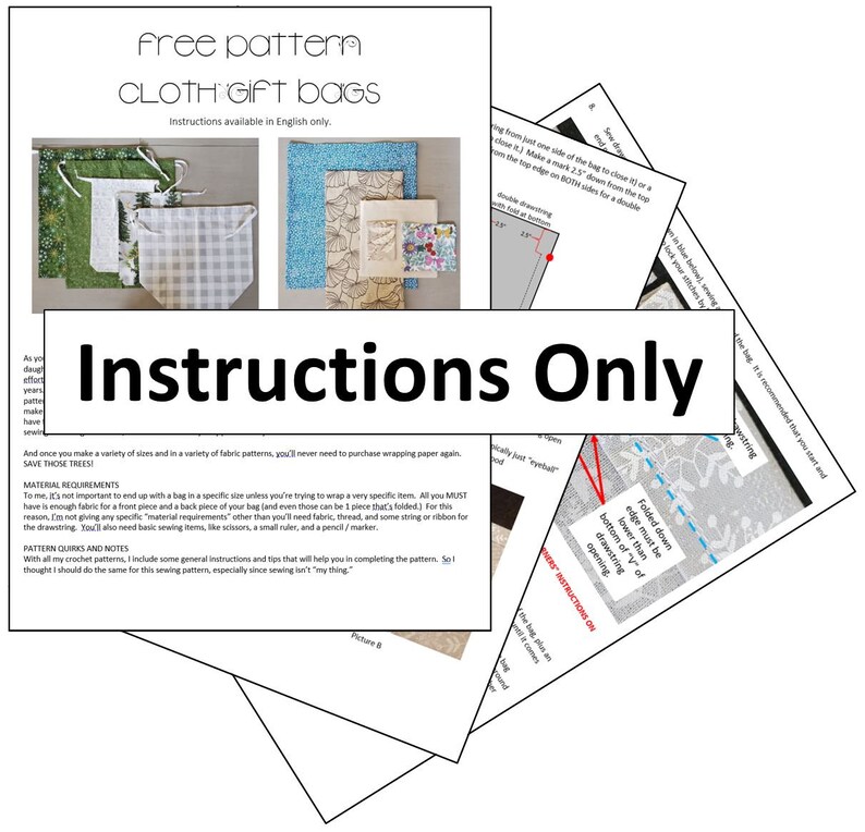 Cloth Drawstring Gift Bag Pattern Instructions Only Etsy