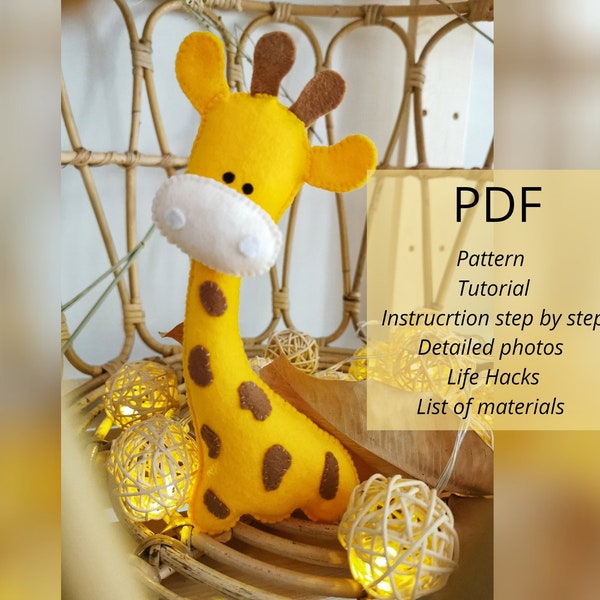 Pdf pattern felt toy, pdf tutorial felt toy,  felt Giraffe pdf pattern, baby toy pdf pattern, baby felt toy pdf tutorial, baby toy diy
