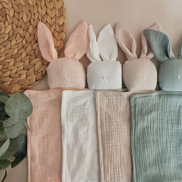 Organic Muslin Baby Bunny lovey, Bunny baby comforter ,Animal baby lovey,Bunny Lovey ,first baby toy,newborn baby first toy,security blanket