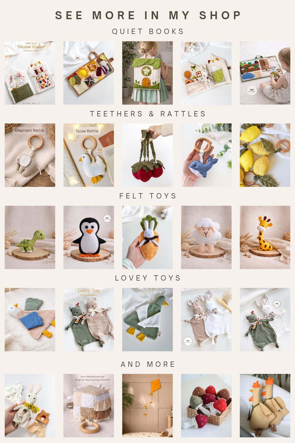 Duck Baby Rattle Sewing Pattern PDF – Fabric Teether Toy With Wooden ...