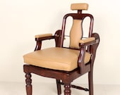 Antique Barbers Chairs Carved Mahogany Adjustable Armchair Tan