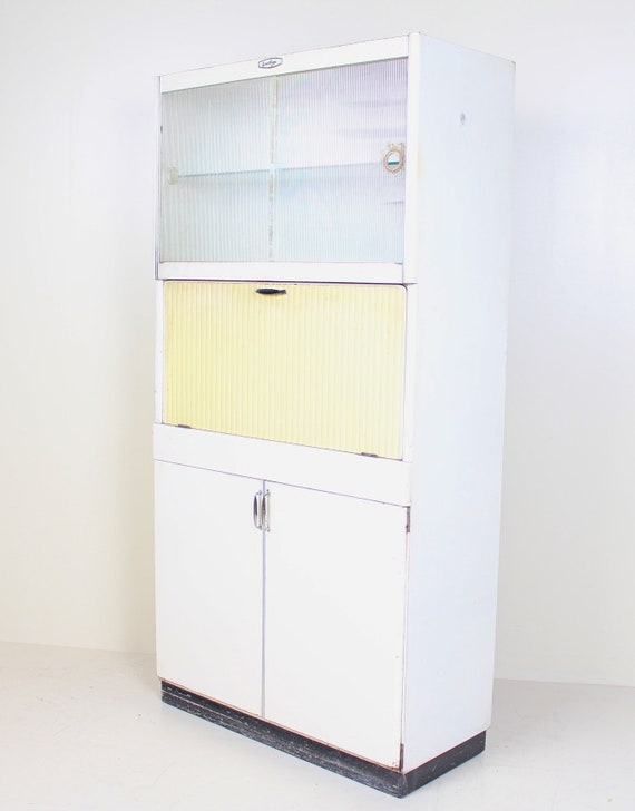 Retro Vintage Kitchen Cabinet Kitchenette Larder White Yellow Etsy
