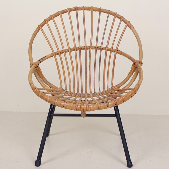 Vintage Satellite Tub Chair Circle Bamboo Cane Wicker Rattan Etsy