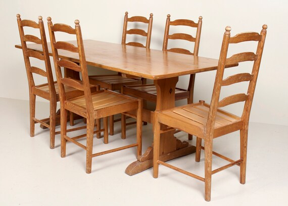 Vintage Ercol Pine Refectory Dining Table And 5 Chairs Rustic Etsy