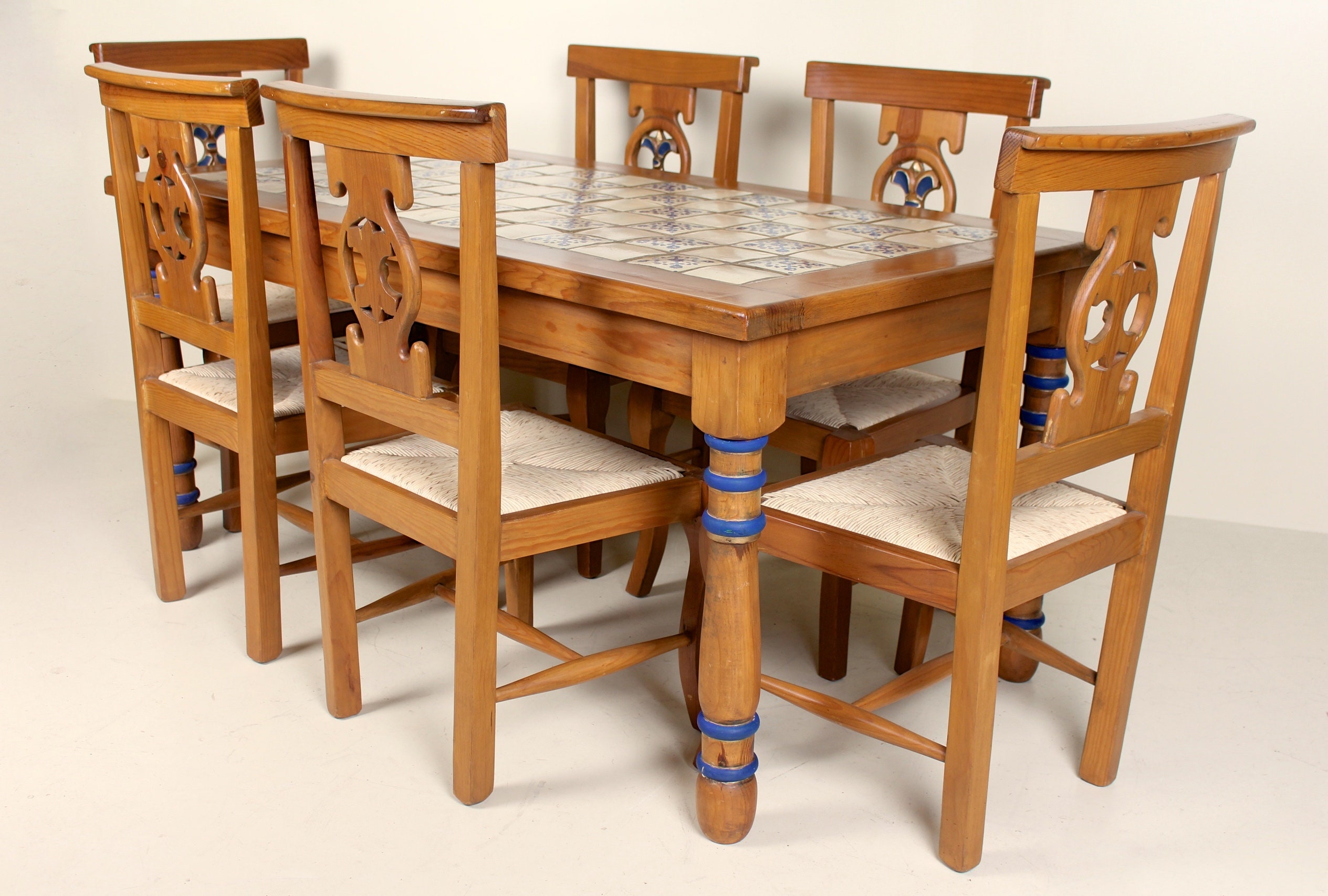Impressive Pine Dining Table And Chairs 6 Chairs Solid Tiled Etsy