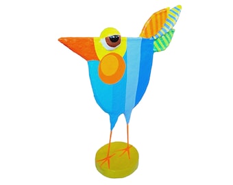 AlbSchnepfe, Vogel Dekoration, Vogelfigur, h ca 19,5cm, Pappmache, bunt bemalt, eyecatcher, handgefertigt handbemalt, Unikat  Villaazula