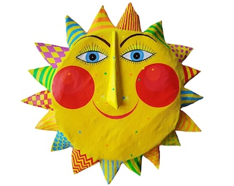 Sonne, d ca 39- 41cm, Pappmache, Recyclingkunst, fröhlich bunte Sonne,