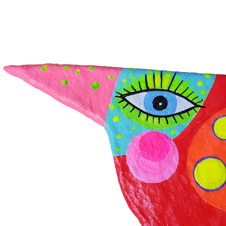 AlbSchnepfe, h approx. 19 cm, paper mache, colorful happy bird, bird figure, little bird, spring, home decor, recycled art, handmade image 6