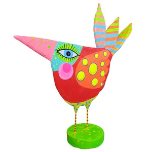 AlbSchnepfe, h approx. 19 cm, paper mache, colorful happy bird, bird figure, little bird, spring, home decor, recycled art, handmade image 8