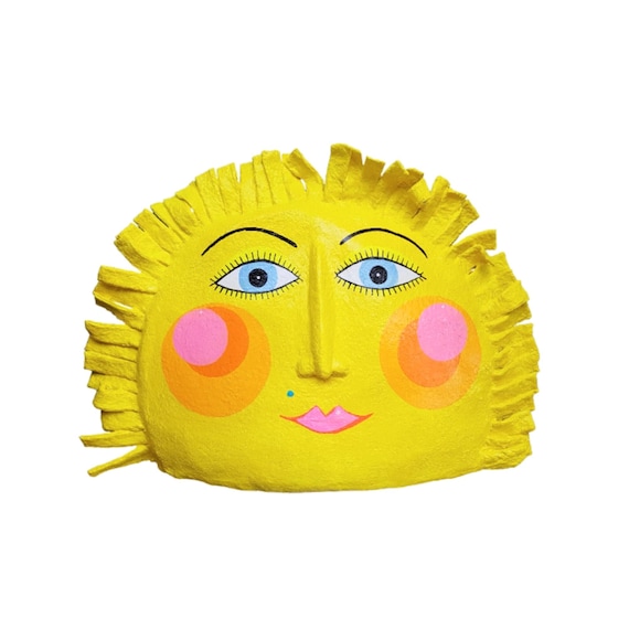 Fantasievolle Sonnenskulptur handbemalt  – handgefertigte Deko für Haus & Büro – – bunte Sonnenfigur Unikat - moderne naive Kunst