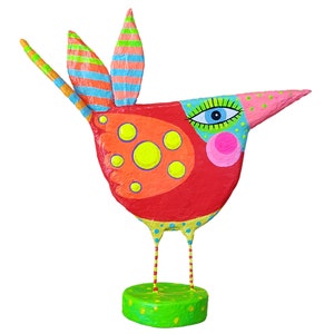 AlbSchnepfe, h approx. 19 cm, paper mache, colorful happy bird, bird figure, little bird, spring, home decor, recycled art, handmade image 1