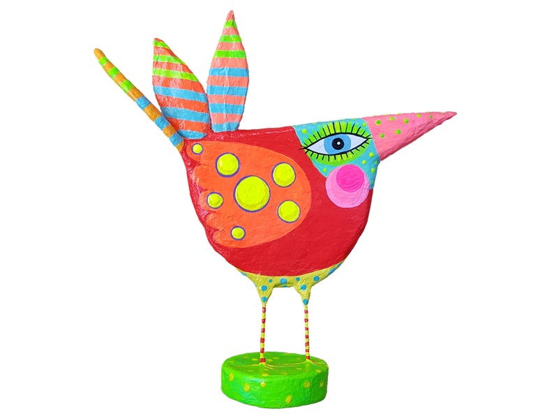AlbSchnepfe, h approx. 19 cm, paper mache, colorful happy bird, bird figure, little bird, spring, home decor, recycled art, handmade image 1