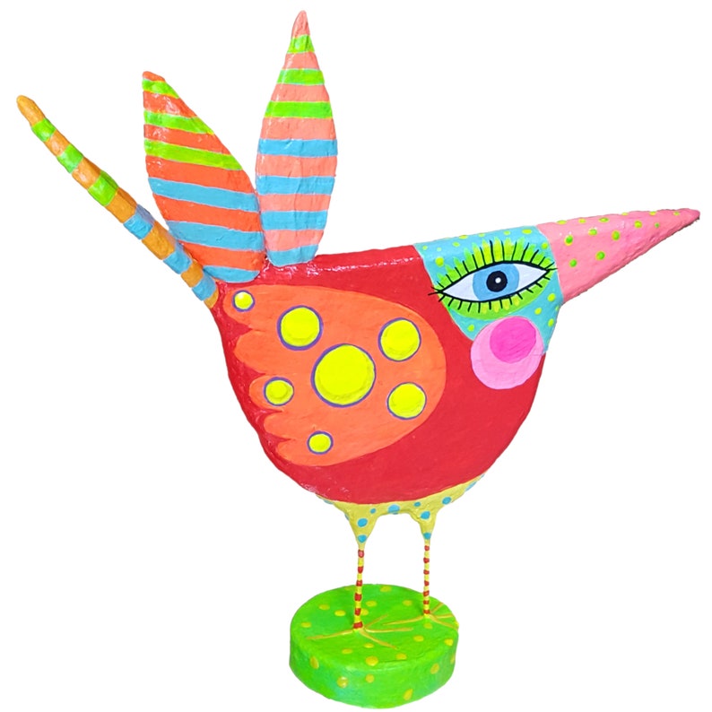 AlbSchnepfe, h approx. 19 cm, paper mache, colorful happy bird, bird figure, little bird, spring, home decor, recycled art, handmade image 5