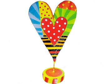 colorful heart, h approx. 19 cm, paper mache