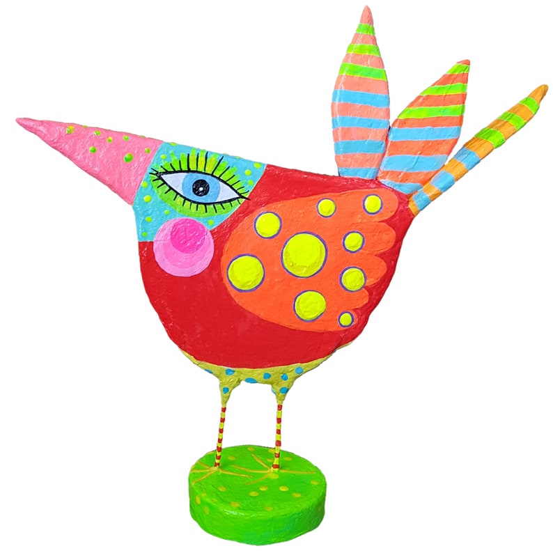 AlbSchnepfe, h approx. 19 cm, paper mache, colorful happy bird, bird figure, little bird, spring, home decor, recycled art, handmade image 7